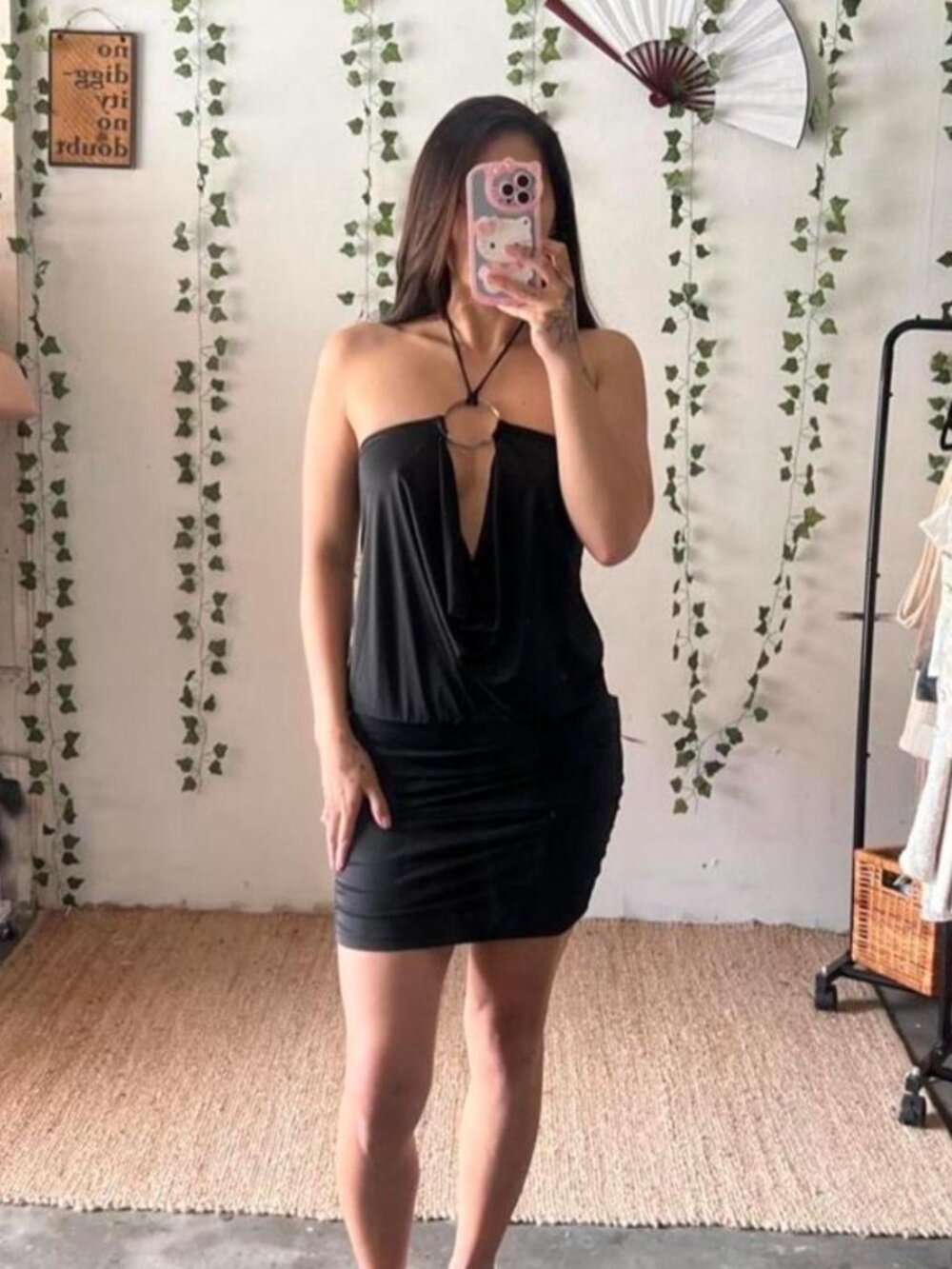 New with tag Y2K Symphony black halter dress with plunging neckline size S